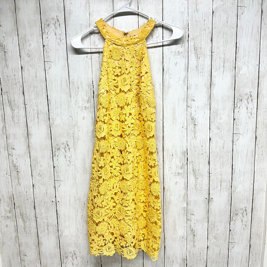 Lulus Dress Women Medium Love Poem Canary Yellow Lace Overlay Sleeveless Mini