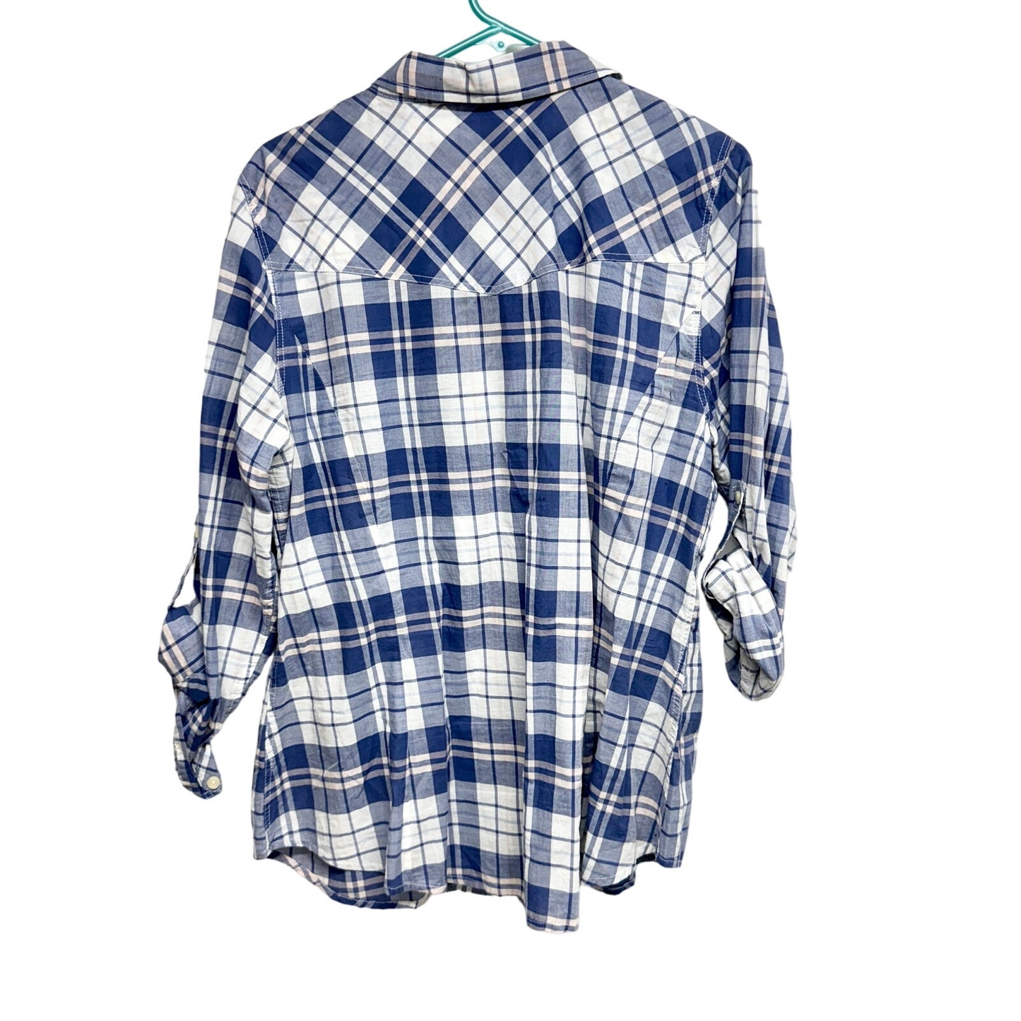 Torrid Women's Plaid Cotton Lightweight Blue White Button Down Top Size 0/Large