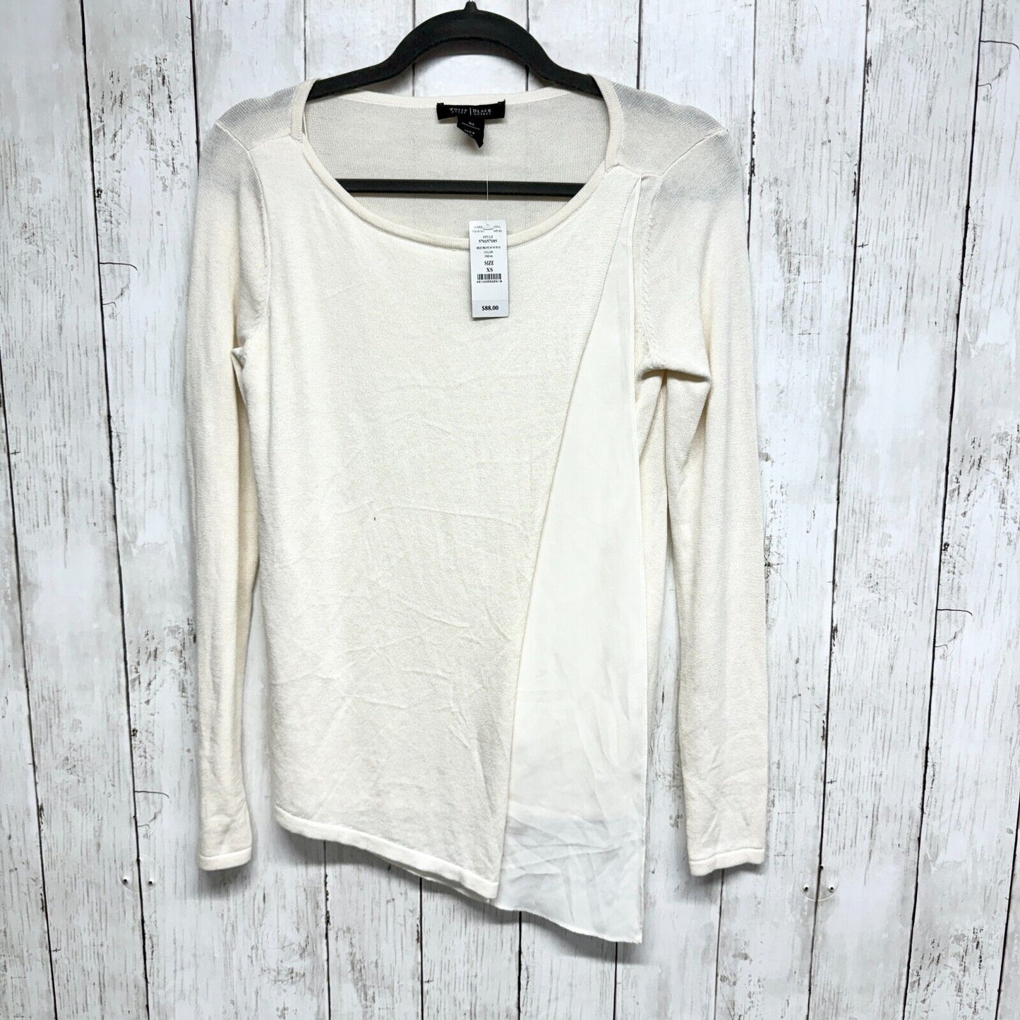 WHITE HOUSE BLACK MARKET Top XS Women's White Embellished Neckline Tiered Hem