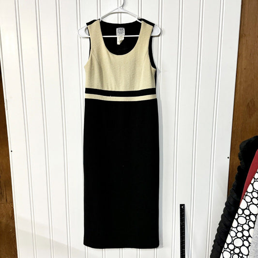 R&M RICHARD Dress Women Size 8P VTG Color Block Sleeveless Round Neck Midi Tan