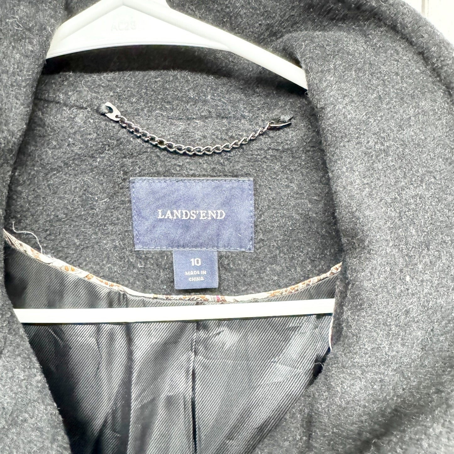Lands' End Coat Women Size 10 Gray Wool Collared Peacoat Front Flap Over Pockets