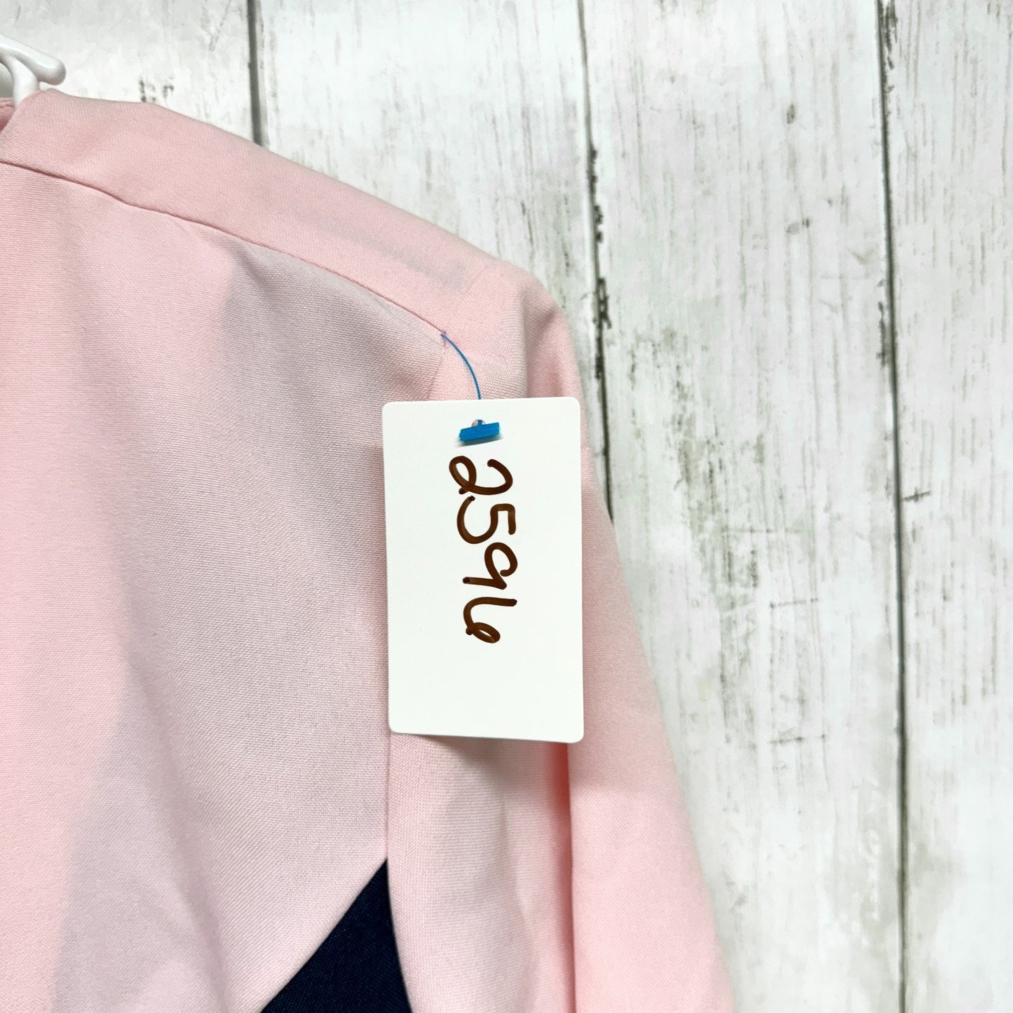Vintage Olivia Matthews Jacket Women Size 14P Light Pink Navy Collarless Blazer