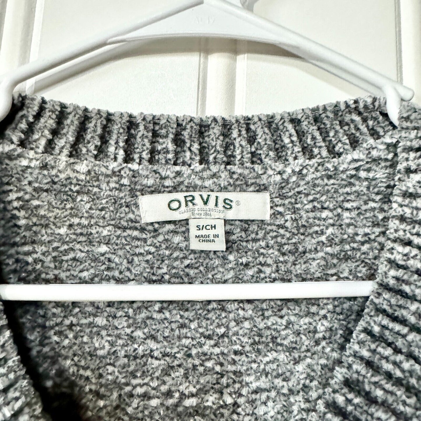 Orvis Sweater Chunky Knit Grey Long Sleeve V Neck Pullover Size Small
