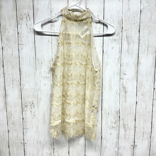GUESS Empire Women’s Small Sheer Lace Romantic Golden Ivory Dressy Turtleneck