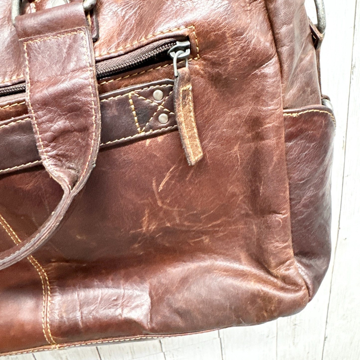 Jack Georges Bag Unisex Brown Leather Messenger Shoulder Flap Front Zip Pocket