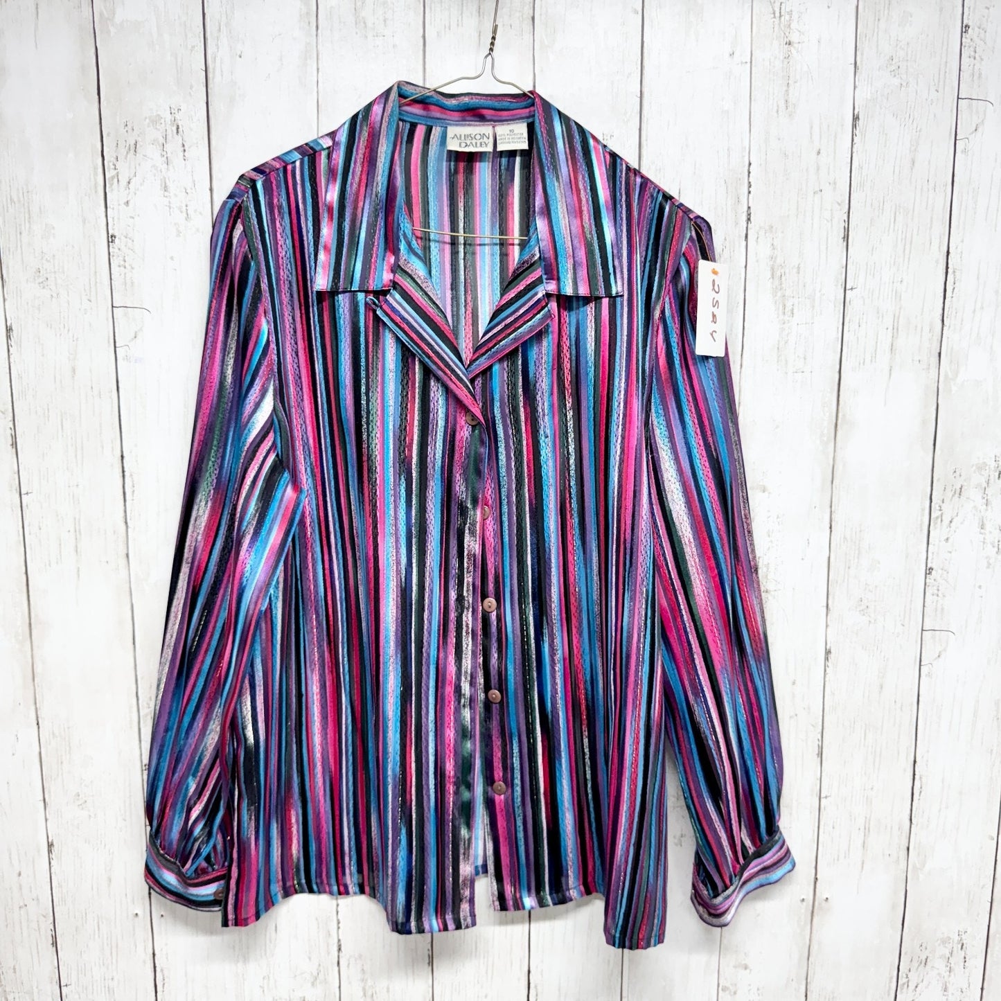 Vtg Allison Daley Shirt Women Size 10 Stripe Collared Long Sleeve Button Down