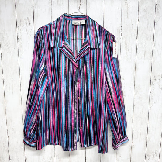 Vtg Allison Daley Shirt Women Size 10 Stripe Collared Long Sleeve Button Down