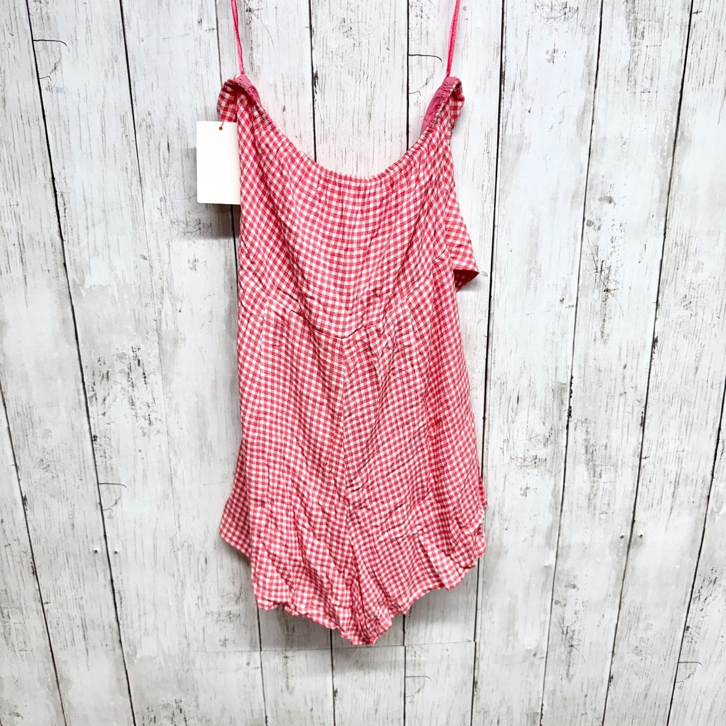 Luca + Grae Romper Women Cottage Small Red Gingham Plaid Tie Front Sleeveless