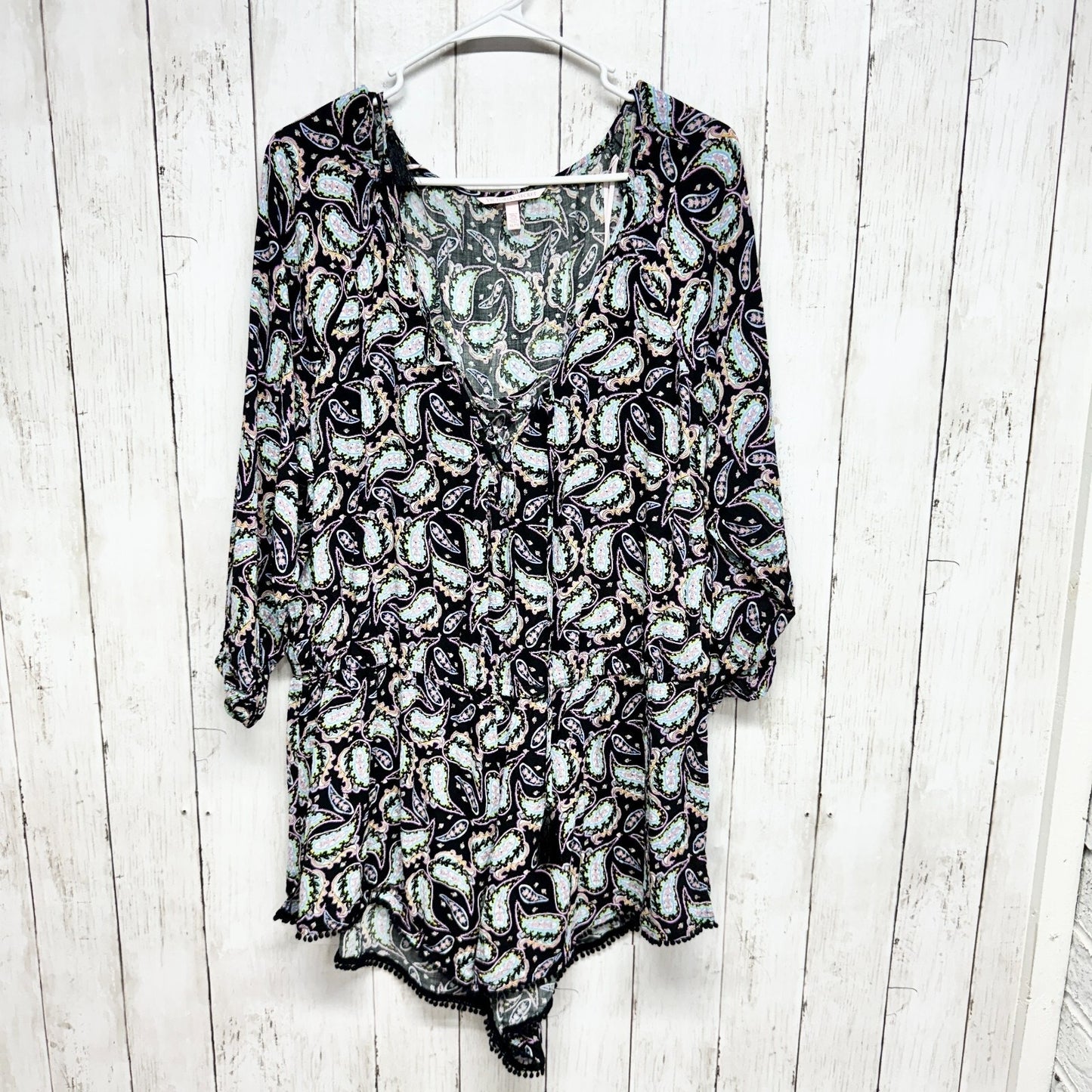 Victoria Secret Romper Women Size XL Boho Long Sleeve Beachy Coverup Paisley