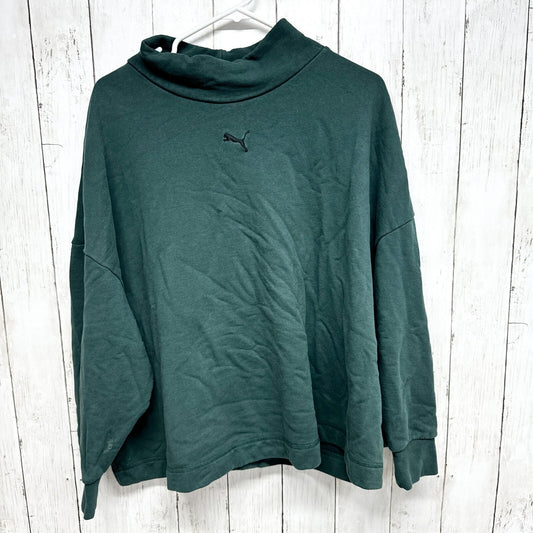 Puma Pullover Women Size 3X Mock Cowl Neck Teal Sweatshirt Embroidered Logo