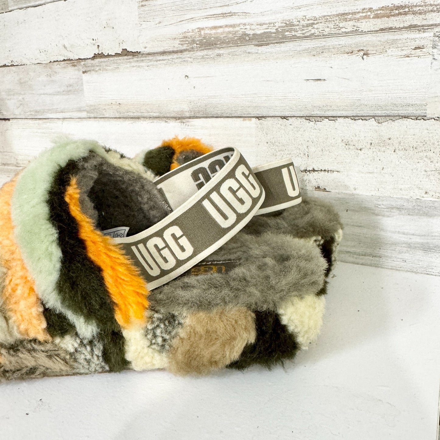 UGG Slippers Women Size 7 Fluff Yeah Slide Cali Collage Slipper Camo Lounge Cozy