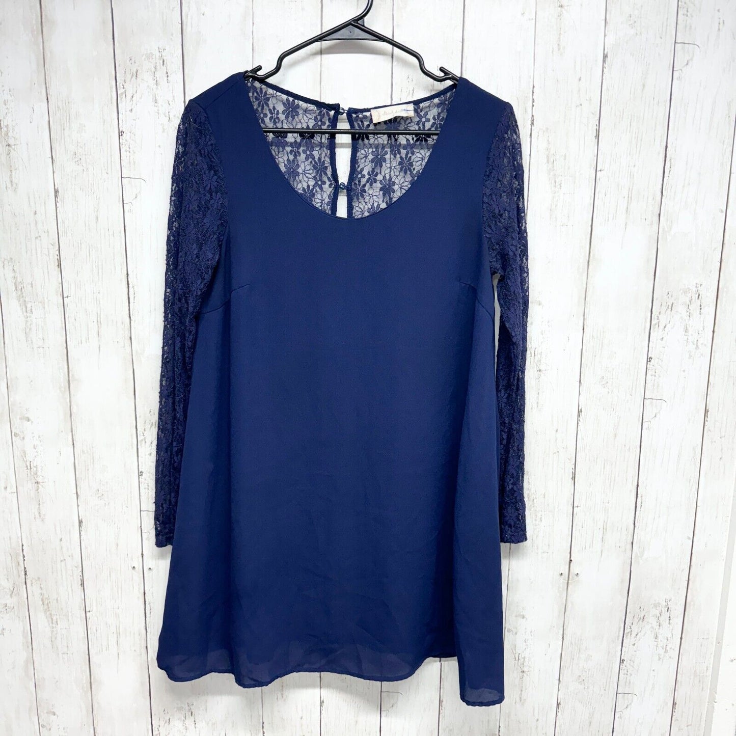 Altar'd State Dress Women's Small Navy Blue Lace Long Sleeve Short Mini Round