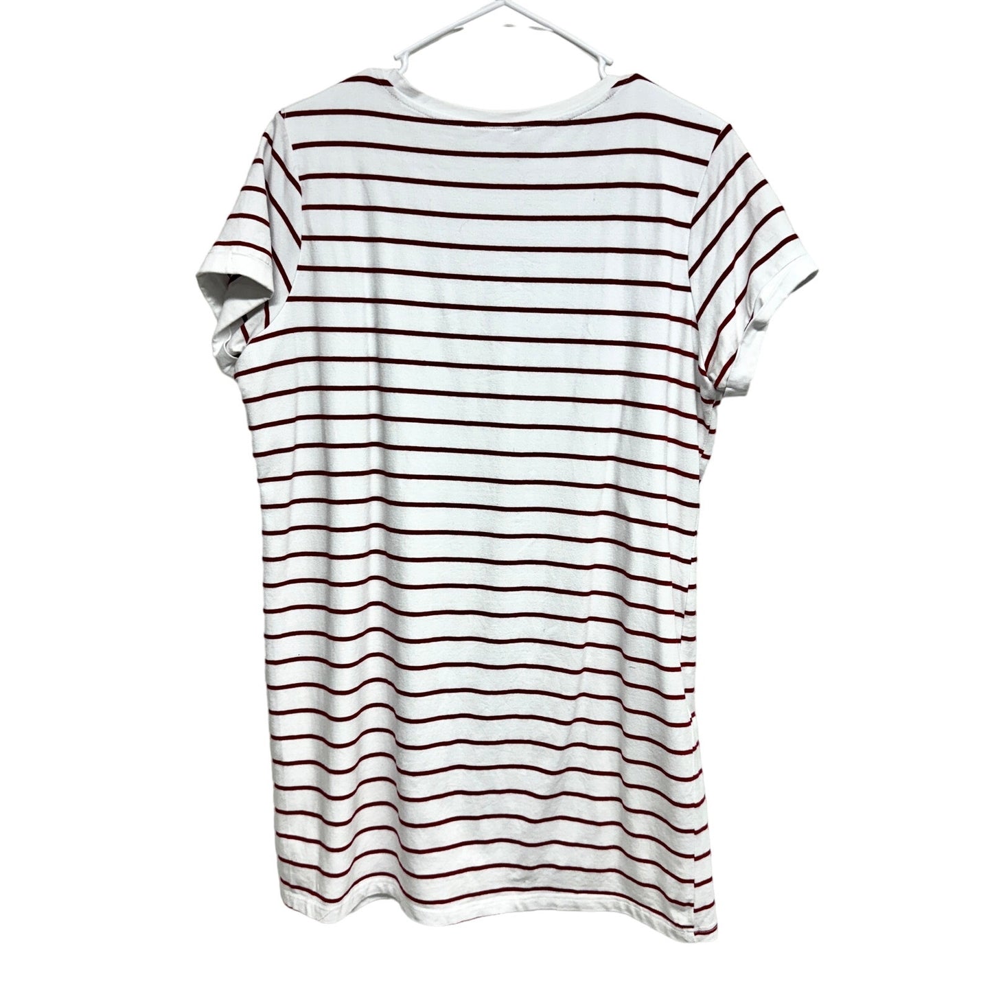 Lulus Women Cafe Society White and Red Short Sleeve Striped Shirt Dress Large