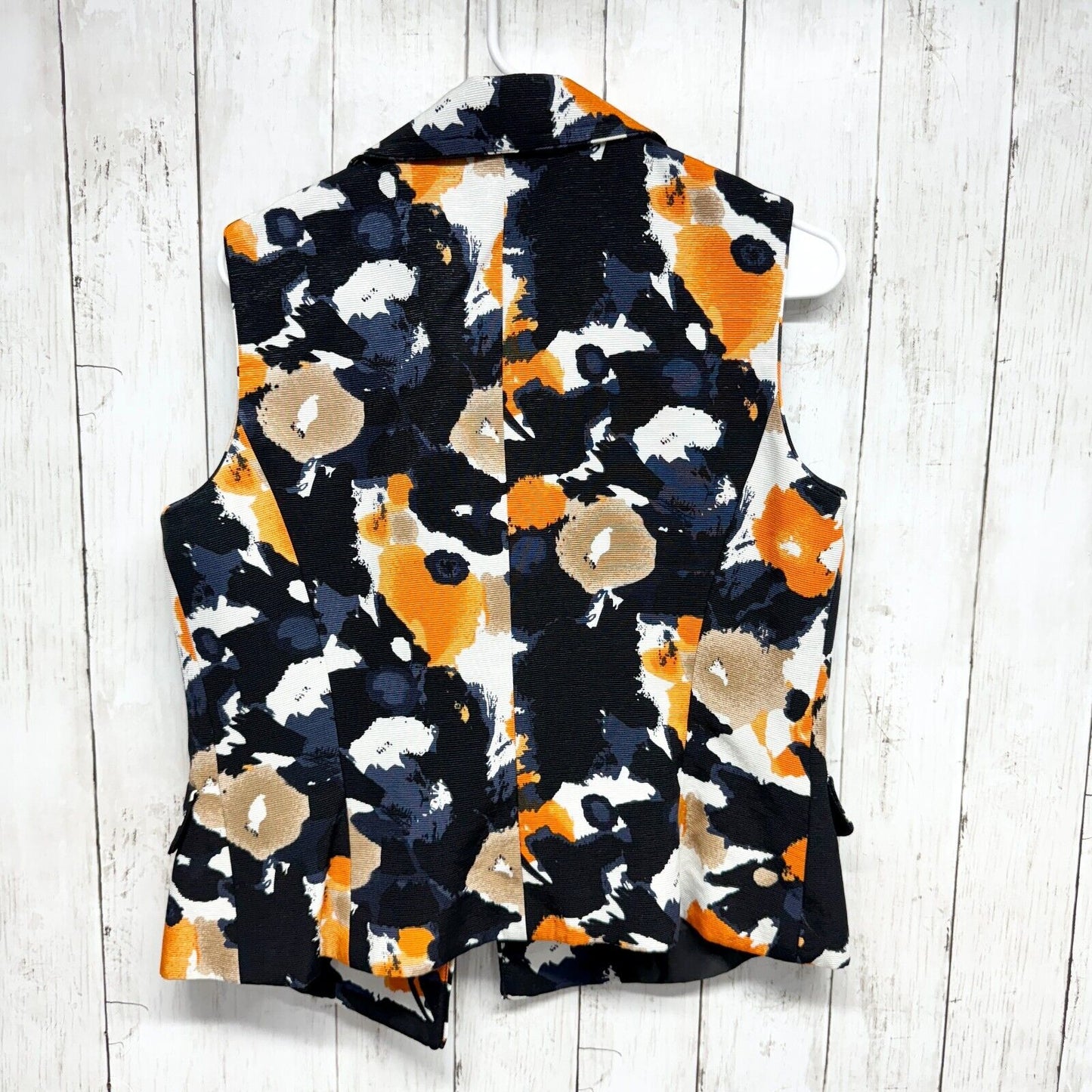TAHARI Vest Women Size 6 Orange & Blue Button Down Sleeveless Abstract