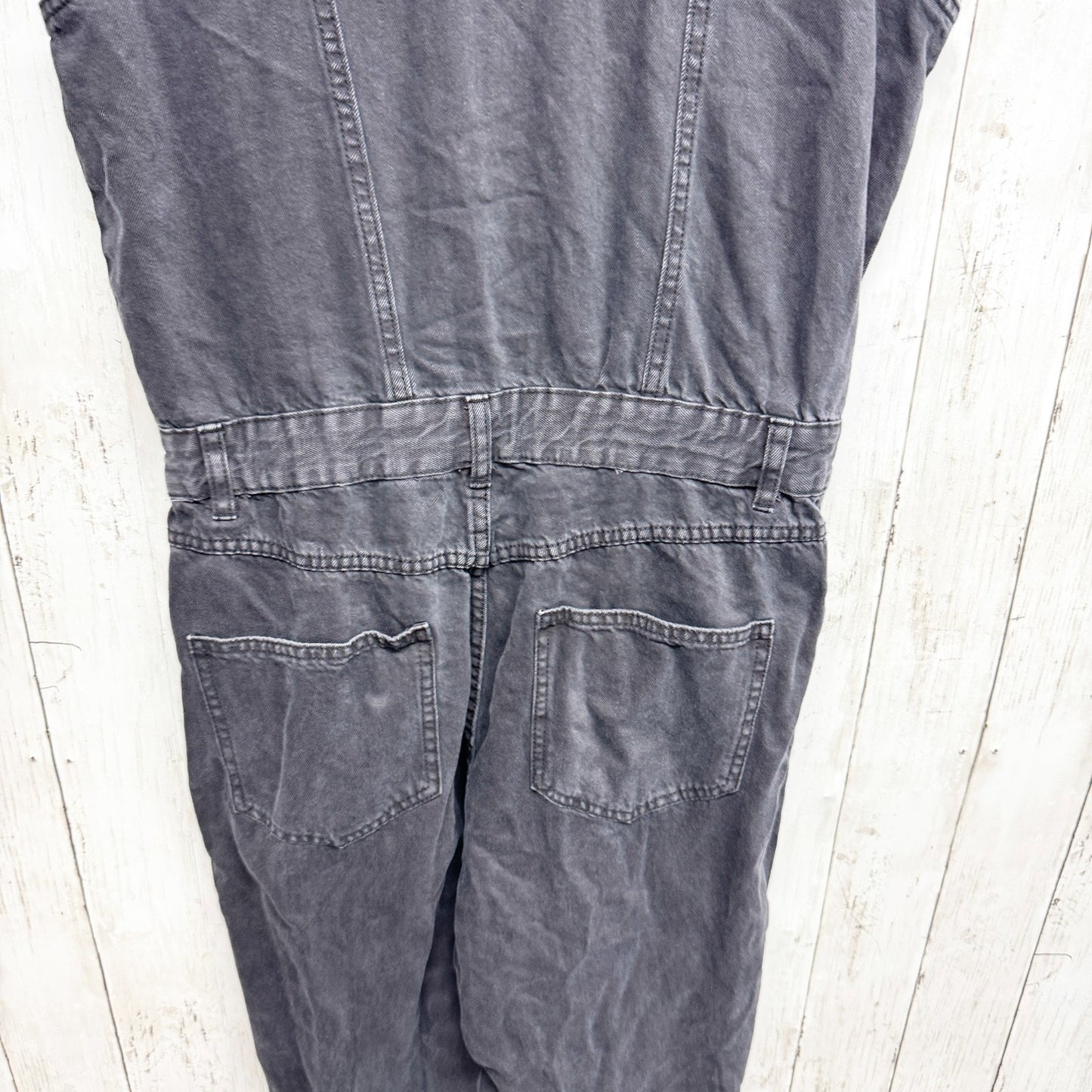 91 Cotton On Jumpsuit Women Size 6 Black Washed Denim Collared Sleeveless Button