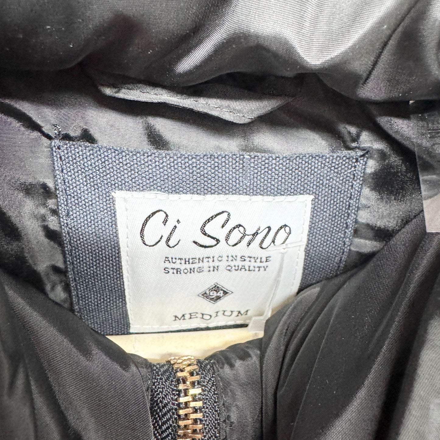 Ci Sono Vest Women Size Medium Black Gray Puffer Hooded Faux Fur Full Zip Pocket