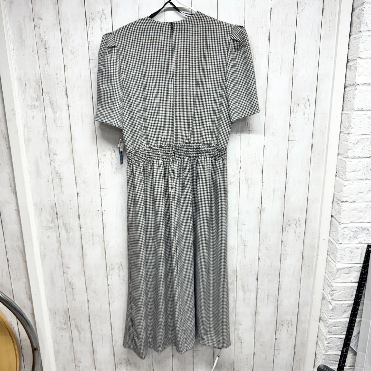 New Vintage Miss Dorby Dress Women 14 Petites Gingham V-Neck Short Sleeve Midi