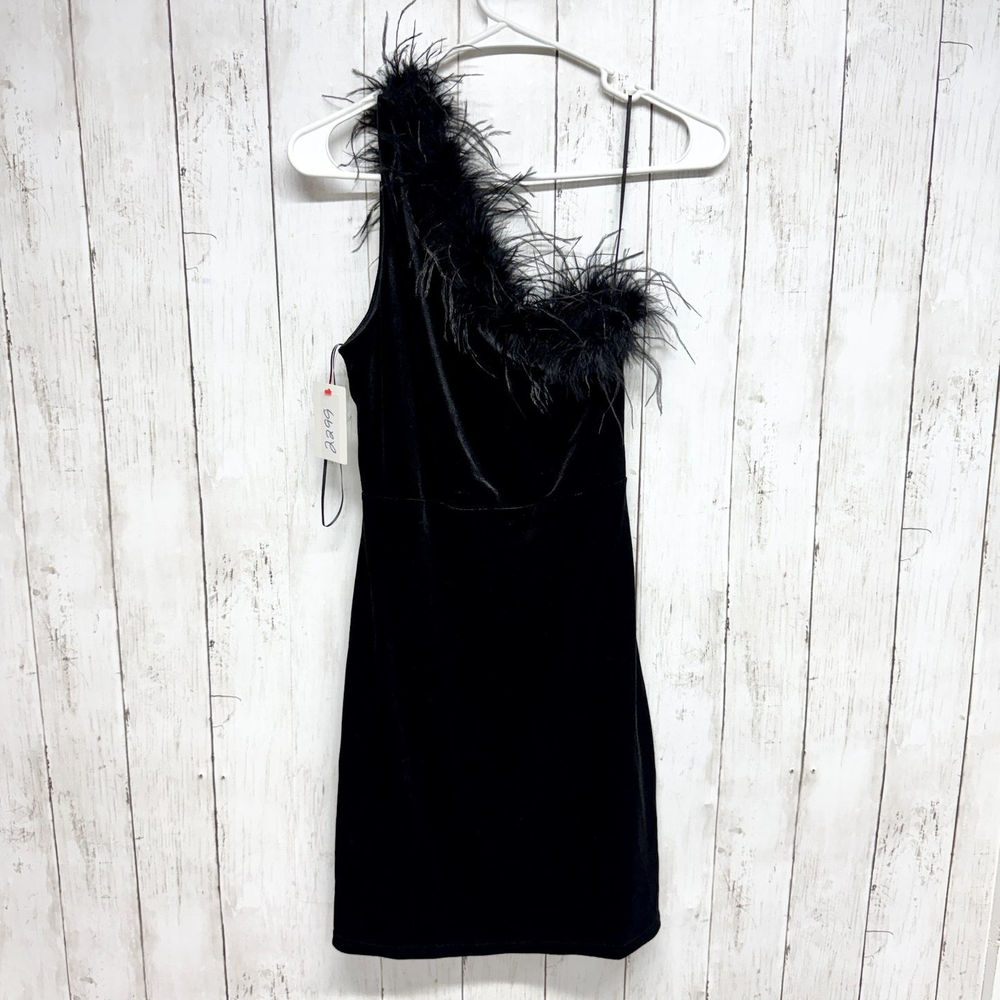 Altar'd State Dress Women Size Small Black Satin One Shoulder Feather Mini Glam