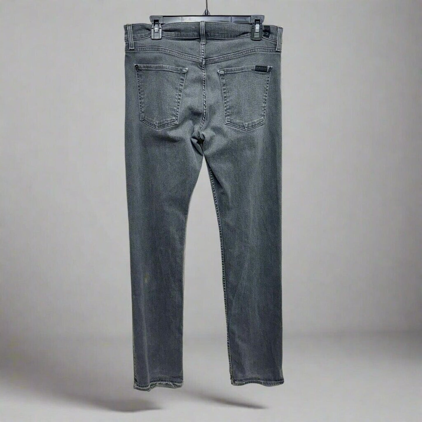 7 For All Mankind Mid Rise Grey Washed Straight Leg Jeans Size 33/14