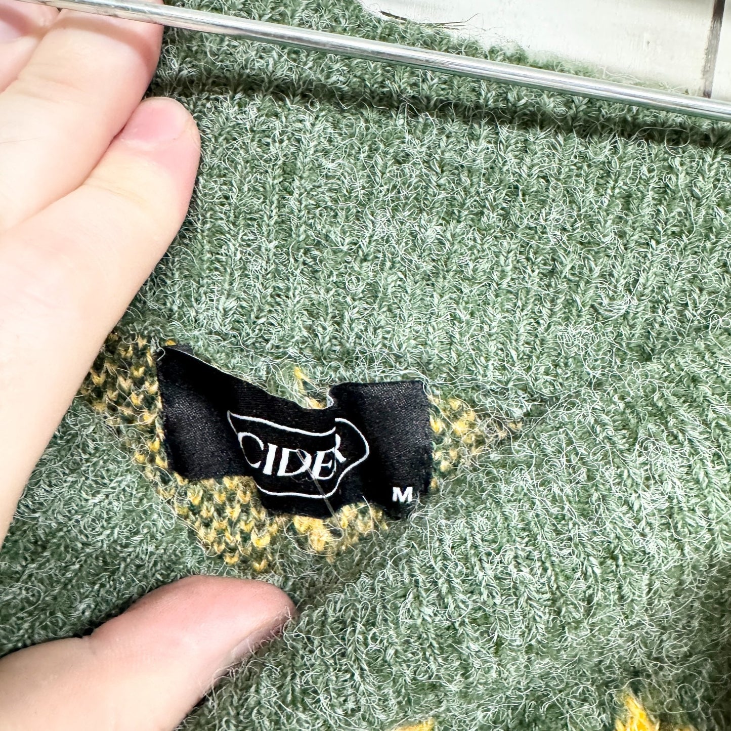 Cider Shorts Women Size Medium Green Yellow Sunflower Knit Sweater Boho Festival