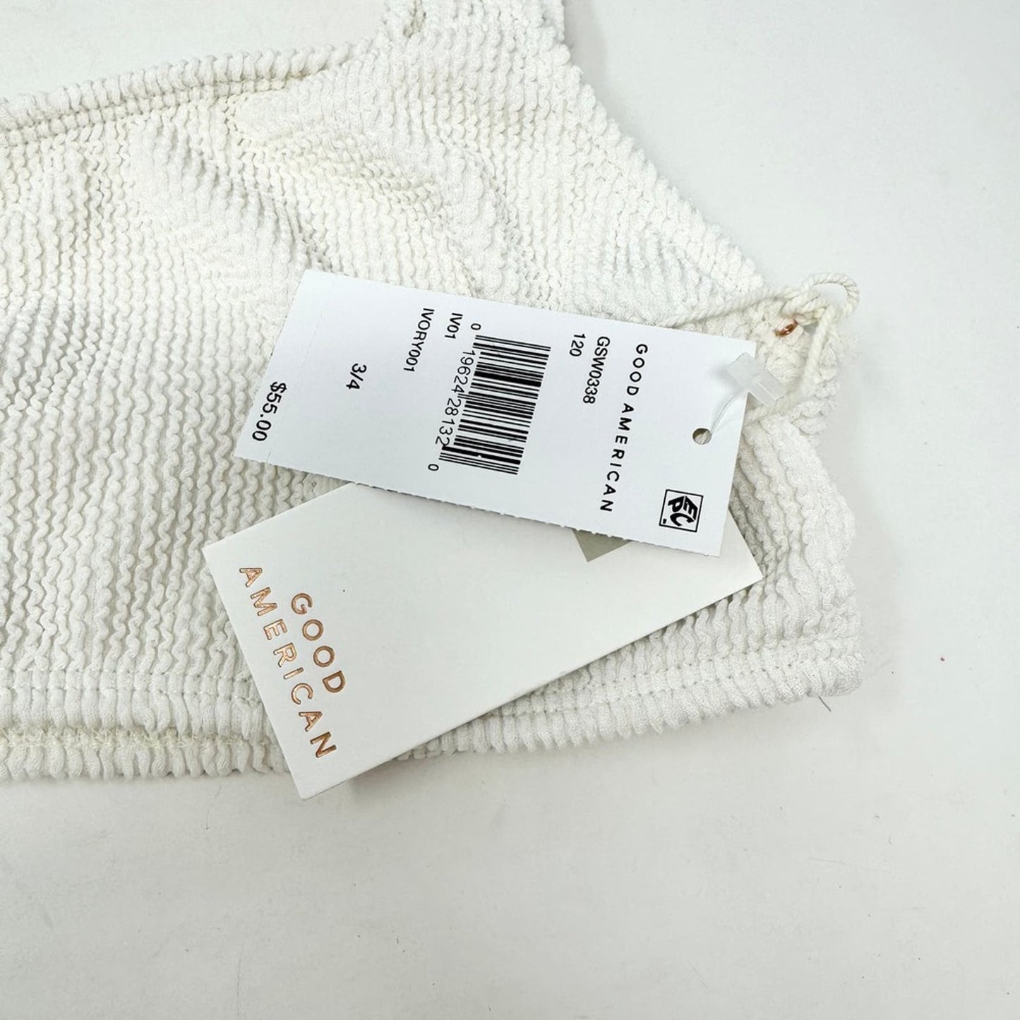 Good American Women Crinkle Hot Shoulder Swim Top In Ivory Size 3/4 L/XL