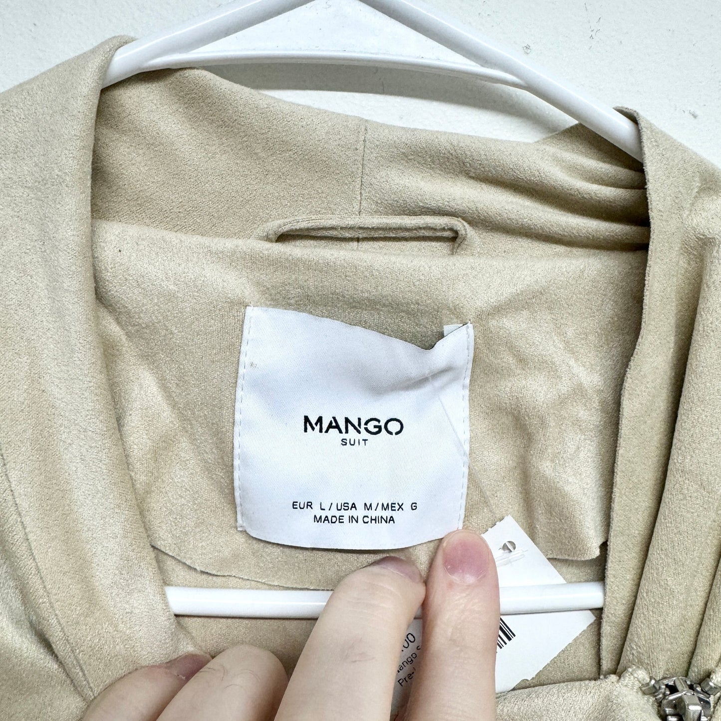Mango Suit Women's Asymmetrical Zippered Faux Suede Cream Jacket Size Large
