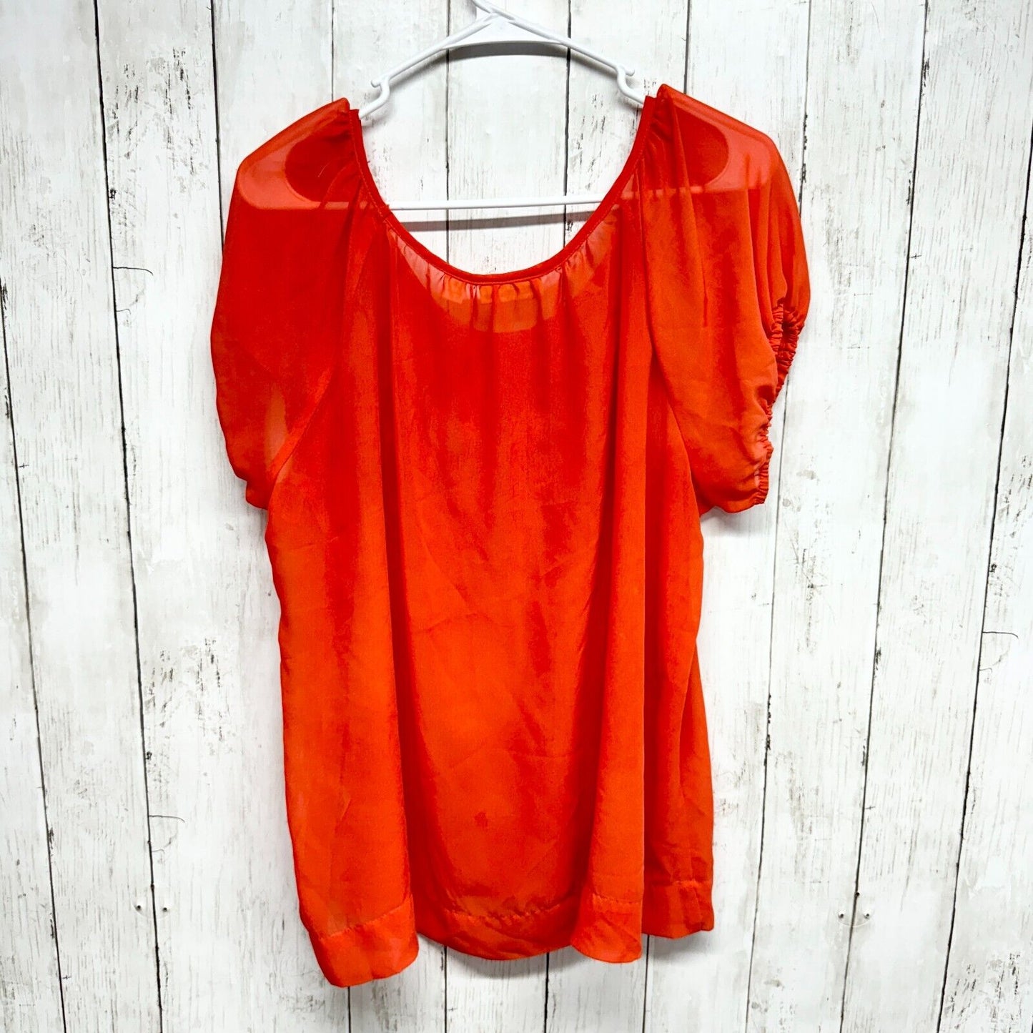 JOHN PAUL RICHARDS Blouse Women Size XL Coral Ruffled Pleated Button Down Short