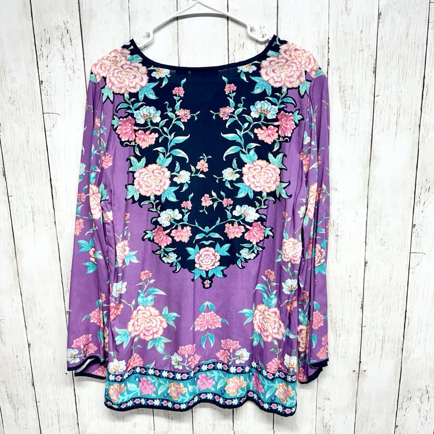 Tolani Collection Floral Print Top Women's M V-Neck Long Sleeve Modal Peasant