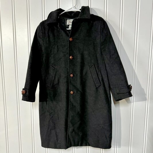 John Free Pea Coat Wooden Button Down Hooded Wool Blend Black Size 38/M