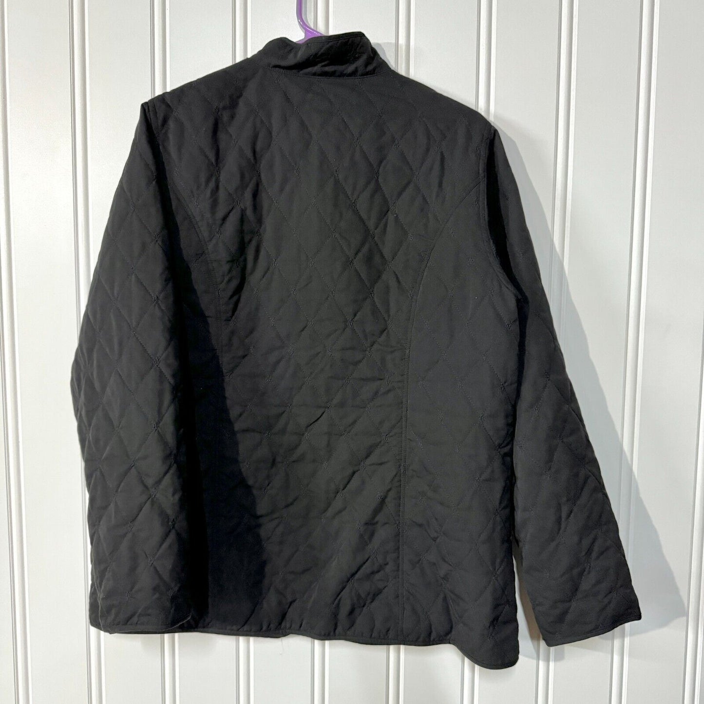 Kate Hill Jacket Button Down Quilted 100% Polyester Pocket Black Size L