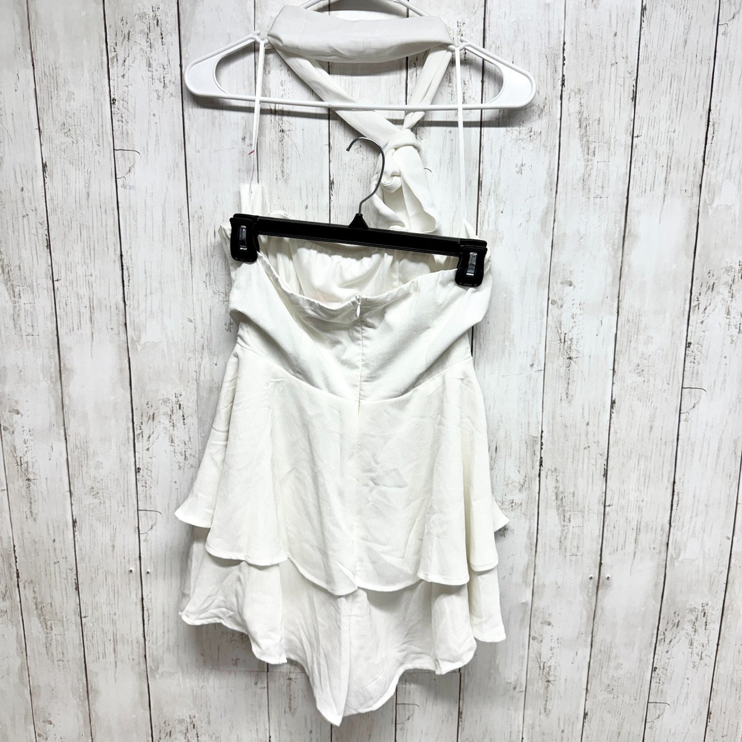 Showpo Romper Women Size 10 White Halter Zip Back Ruffle Short Bridal Wedding