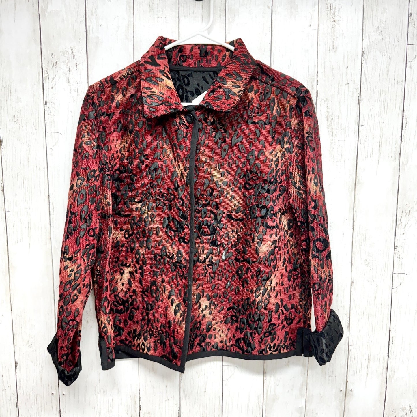 Christopher & Banks Women's Size L Animal Red/Black Button Front Blazer/Jacket