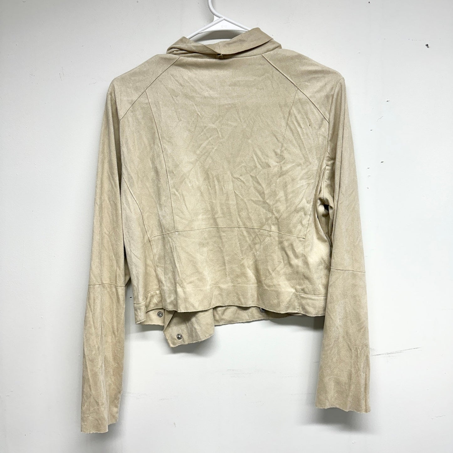 Mango Suit Women's Asymmetrical Zippered Faux Suede Cream Jacket Size Large