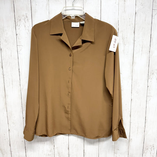 Kim Rogers Blouse Women Size Medium Brown Collared Long Sleeve Button Down Shirt