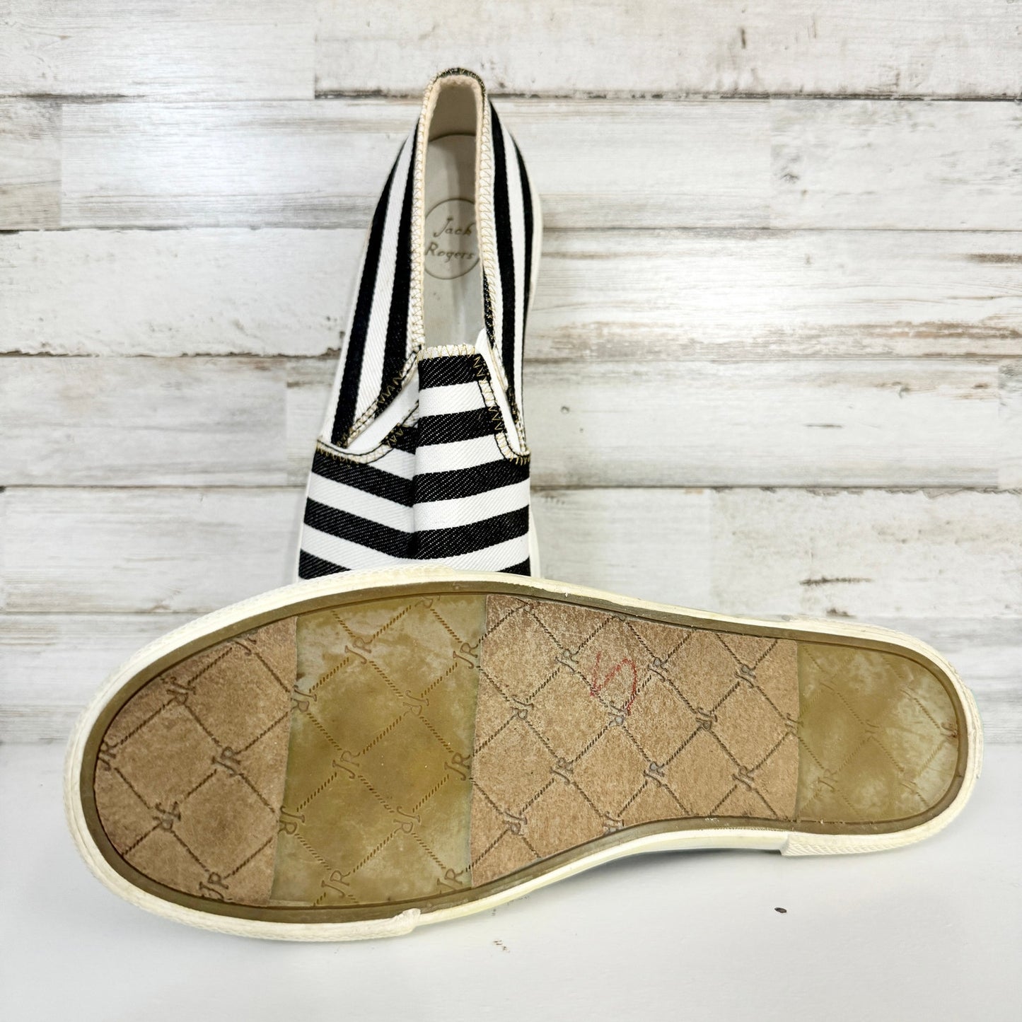 Jack Rogers Women's Slip On Shoe Black White Striped Size 8.5