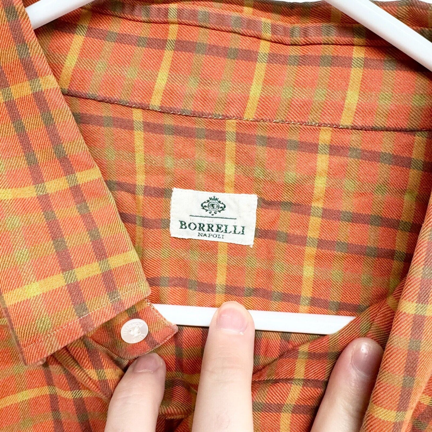 LUIGI BORRELLI Button Down Men 14.5/46 Cotton Blend Long-Sleeve Shirt Italy