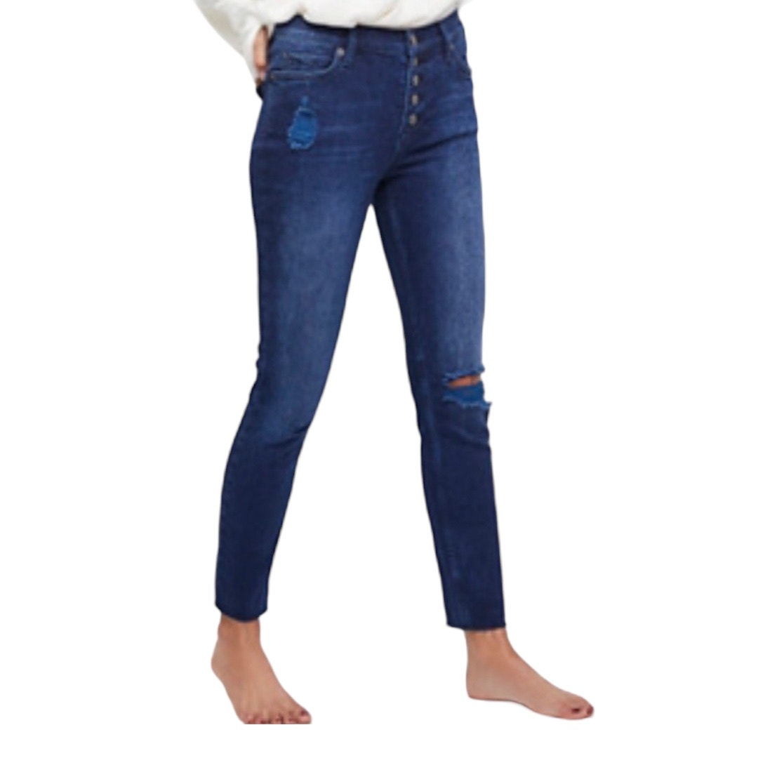 Free People Women 5 Front Button Destroyed Reagan Dark Wash Jeans Size 27