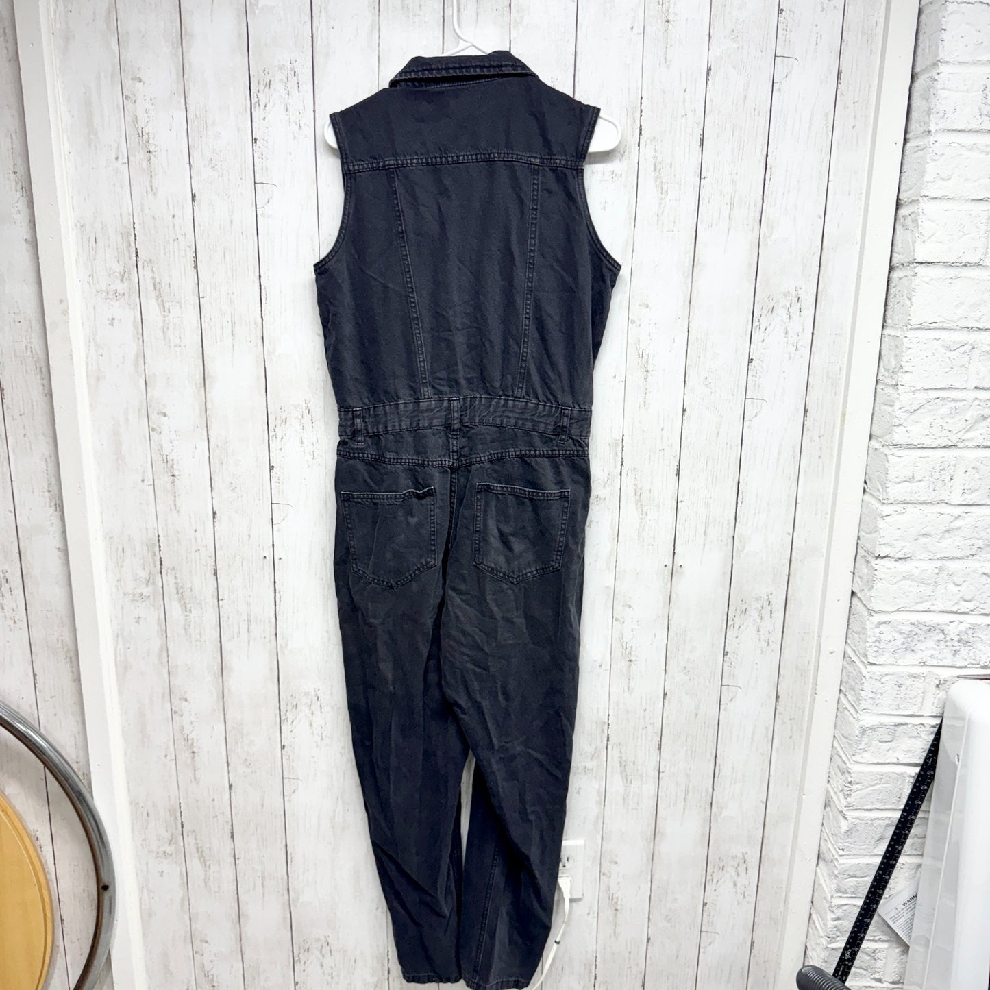 91 Cotton On Jumpsuit Women Size 6 Black Washed Denim Collared Sleeveless Button