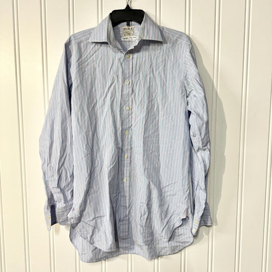 Thomas Pink Superfine Two Fold Blue Striped Long Sleeve Button Down- 15-33
