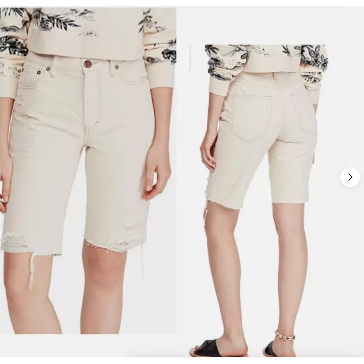 FREE PEOPLE Women's Cream Off White Ripped Caroline Cutoff Denim Shorts Sz 24