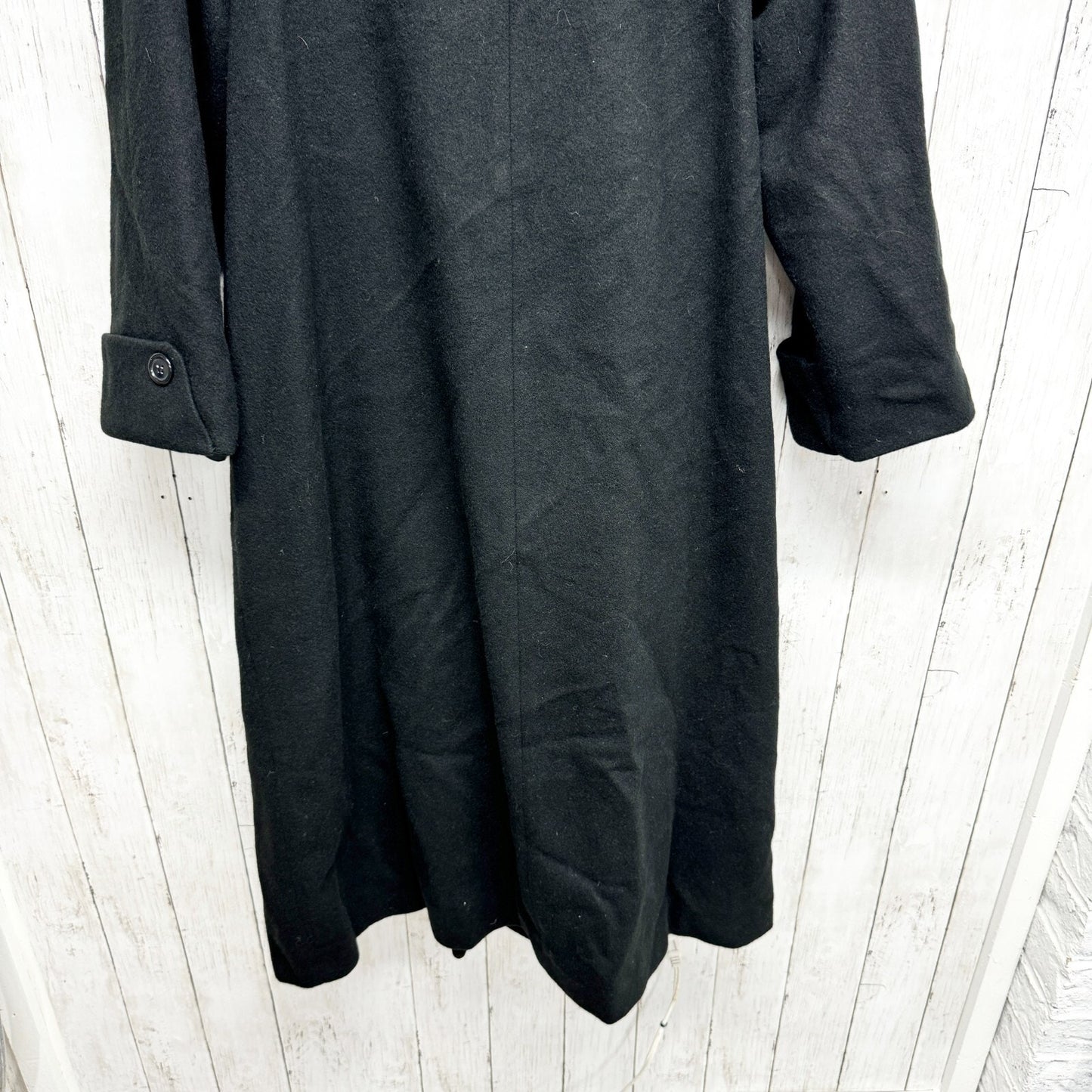 Albert Nipon Coat Women 10P Black Long Collared Button Down Peacoat Front Pocket