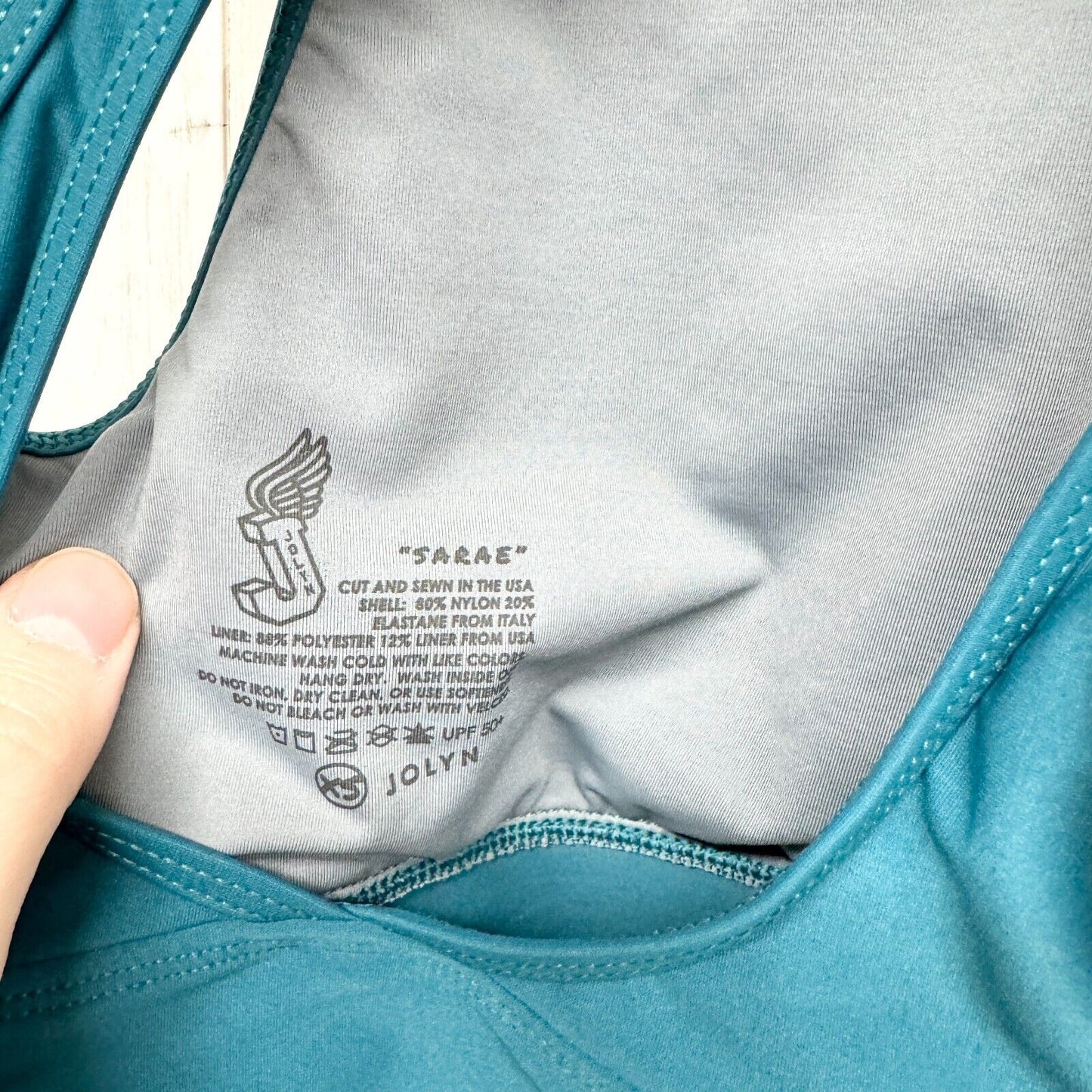 Joyln Sports Bra Women Size XS Sarae Peacock Blue Athletic Running Summer Nylon