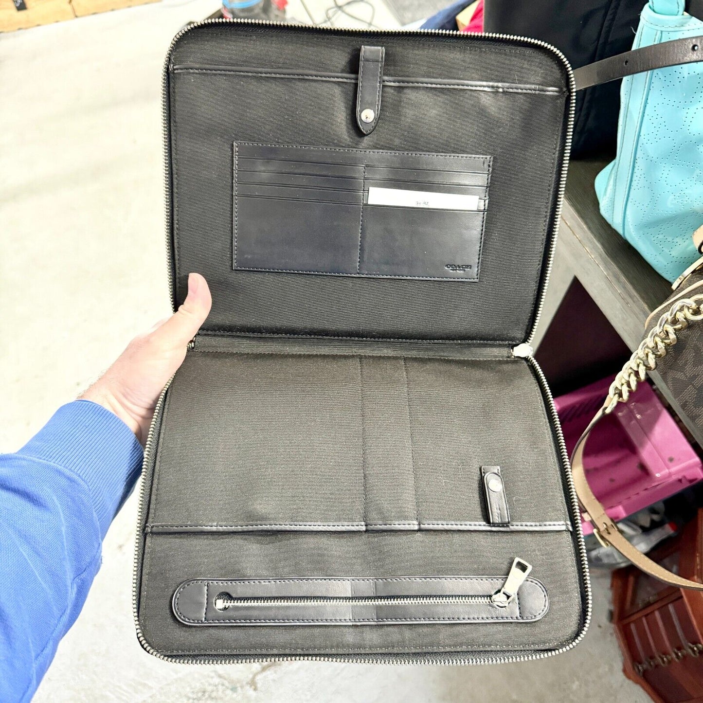 COACH Black Patterned All Around Zip Portfolio Case Luxury