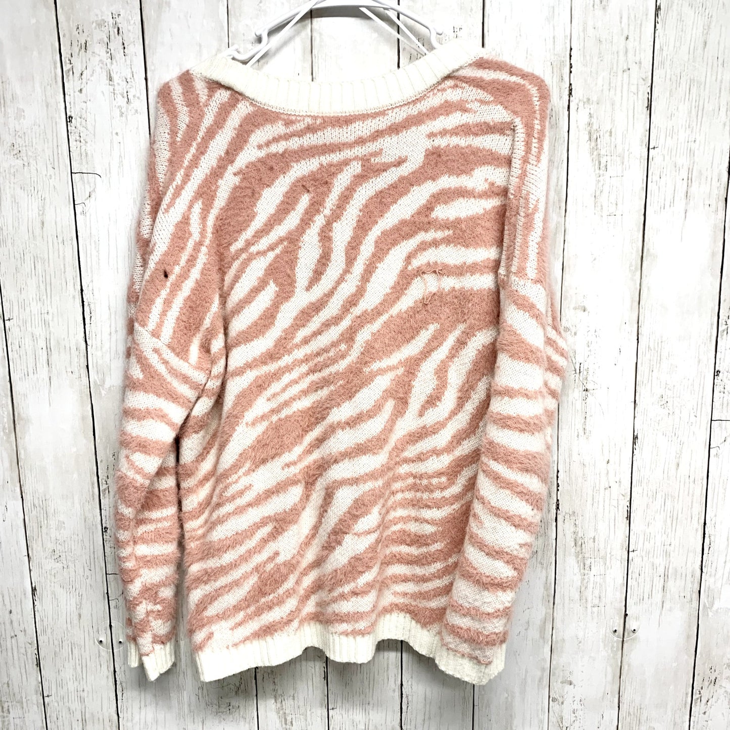 Sadie and Sage Medium One Reason Womens Zebra Print Sweater Pink Ivory V-Neck