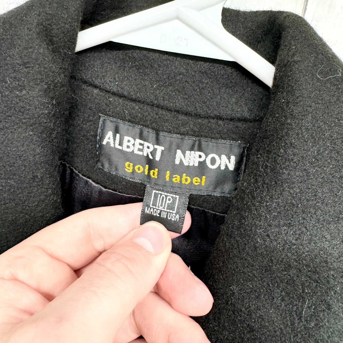 Albert Nipon Coat Women 10P Black Long Collared Button Down Peacoat Front Pocket