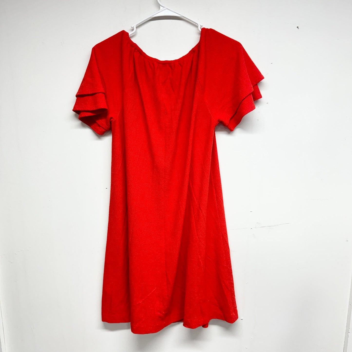 TEXTURE & THREAD MADEWELL Womens Swing Dress Size Small Red Crepe Tiered Sleeve