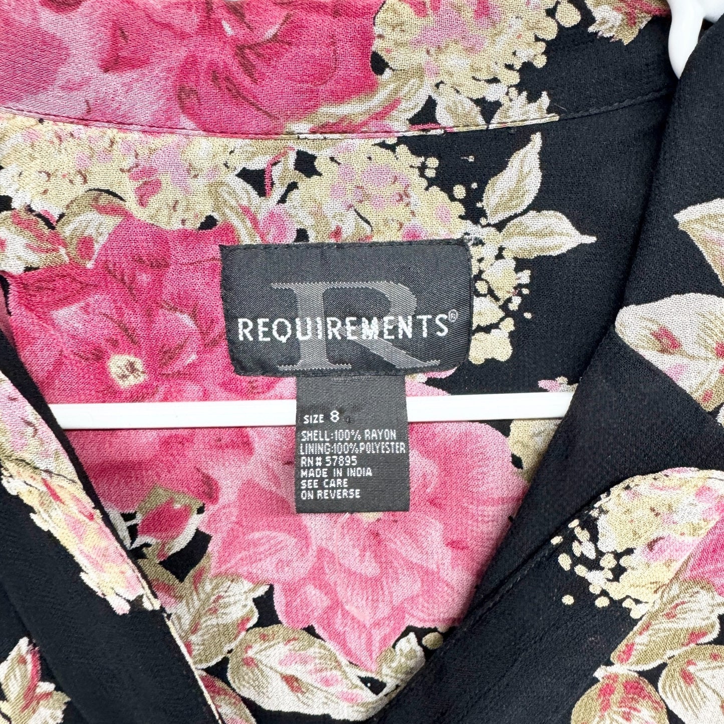 Vtg Requirements Blouse Women Size 8 Black Floral Sheer Long Sleeve Button Down
