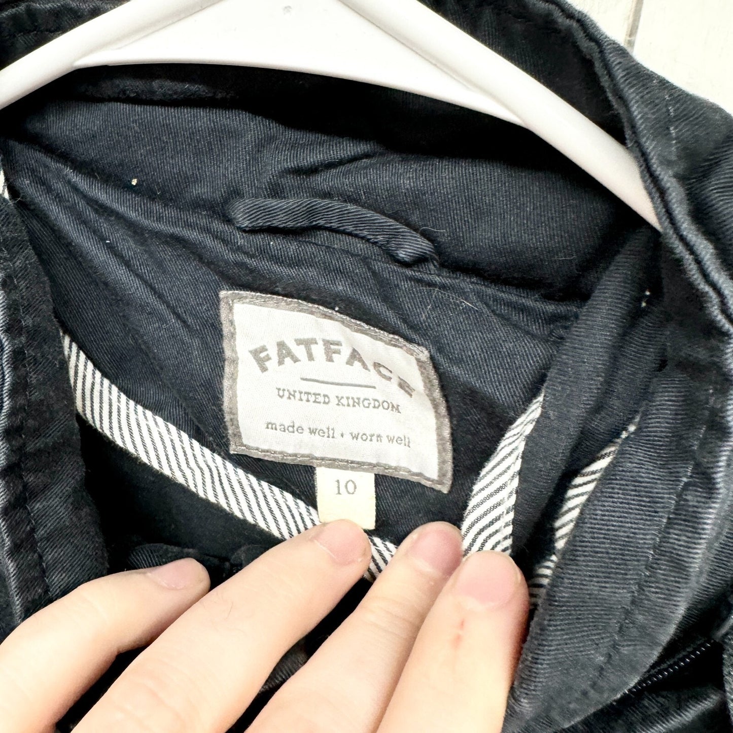 Fat Face Jacket Women Size 10 Navy Zip Button Hooded Utility Cinch Waist Pockets2071