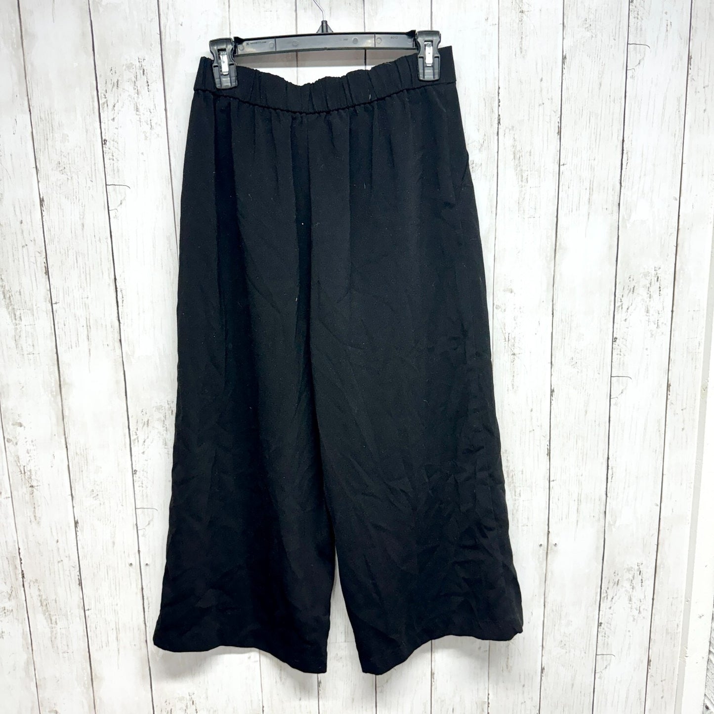 Zara Pants Women Size Small Linen Wide Leg Black High Waisted Trousers Tied