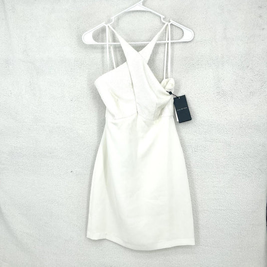 Halston Dress Women Size 2 Mini White Halter Neck Cross Front Diletta Sequin NEW